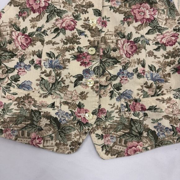 Vtg Women's Tapestry Vest Medium 90s Light Floral Cottagecore Renfaire Romantic - Picture 6 of 8